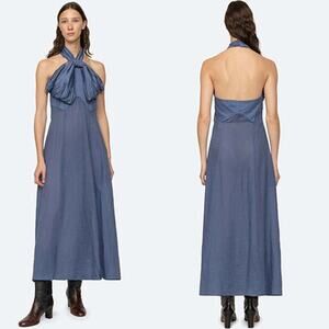 NWT Sea New York Risa Halter Neck Oversized Bow Detail Maxi Dress Blue Size: 2